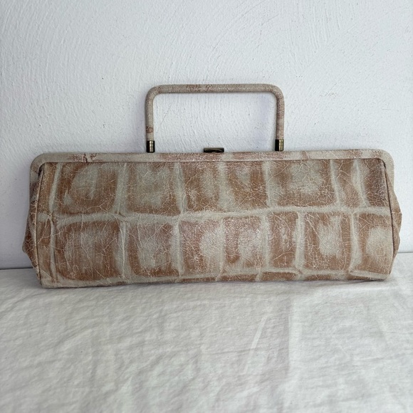 HOBO International Genuine Leather Neutral Animal Print Satchel Clutch Bag - Picture 7 of 17